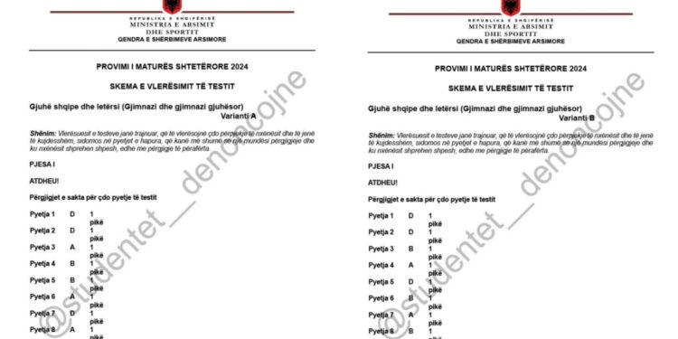 Matura 2024: Skema e vlerësimit, Gjuhë Shqipe dhe Letërsi