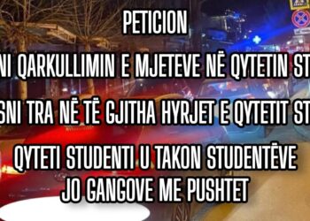 Studentët thërrasin peticion për ndalimin e qarkullimit dhe vendosjen e traut në Qytetin Studenti